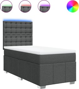 vidaXL Κρεβάτι Boxspring με Στρώμα Σκούρο Γκρι 90x190 εκ. Υφασμάτινο