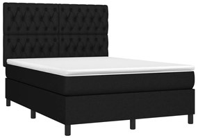 vidaXL Κρεβάτι Boxspring με Στρώμα &amp; LED Μαύρο 140x190 εκ. Υφασμάτινο