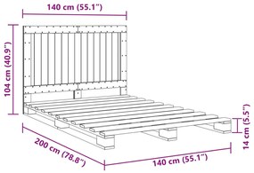 Πλαίσιο Κρεβατιού με Κεφαλάρι 140x200 εκ. από Μασίφ Ξύλο Πεύκου - Καφέ