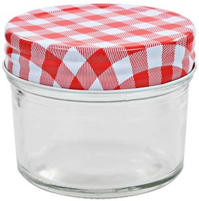 vidaXL Βάζα Μαρμελάδας 24 τεμ. 110 ml Γυάλινα με Κόκκινα/Λευκά Καπάκια