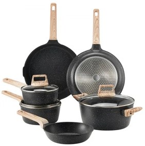VEVOR 17 Piece Pots and Pans Set Granite Nonstick Kitchen Cookware Black