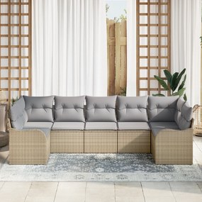 vidaXL Σετ Καναπέ Κήπου 7 Τεμαχίων με Μαξιλάρια Μπεζ Πολυ Ρατάν