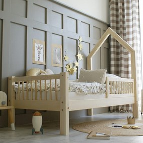 Κρεβάτι Παιδικό Mali με Κάγκελα + Καμινάδα σε Φυσικό  Ξύλο  100×200cm  Luletto (Δώρο 10% έκπτωση στο Στρώμα)