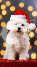 Σετ των 2 Intra Συλλεκτικό Ξύλινο Παζλ Plywood  4mm - Εορταστικό σκυλί με καπέλο Άγιου Βασίλη Σε Ξύλινο Κουτί - Διαστάσεις: 10x10 cm – 25 κομμάτια