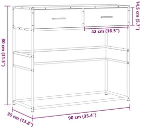 Τραπέζι Κονσόλα Καφέ Δρυς 90x35x80 εκ. Επεξεργασμένο Ξύλο - Καφέ