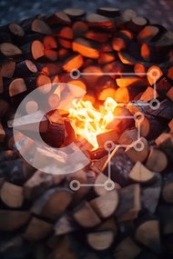 Σετ των 2 Intra Συλλεκτικό Ξύλινο Παζλ Plywood 4mm - Κοντινή όψη ενός λάκκου πυρκαγιάς με καυσόξυλα Σε Ξύλινο Κουτί - Διαστάσεις: 10x10 cm – 25 κομμάτια