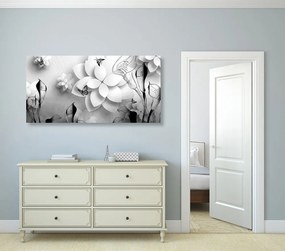 Εικόνα αφηρημένων λουλουδιών σε ασπρόμαυρο σχέδιο - 100x50