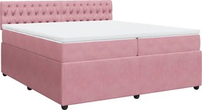 vidaXL Κρεβάτι Boxspring με Στρώμα Ροζ 200x200 εκ. Βελούδινο