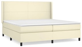 vidaXL Κρεβάτι Boxspring με Στρώμα Κρεμ 200x200 εκ. Συνθετικό Δέρμα