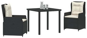 vidaXL Σέτ φαγητού για κήπο 3 pcs Μαύρο συνθετικό ρατάν