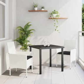 vidaXL σετ φαγητού κήπου  3 τεμαχίων, με μαξιλάρια σε λευκό από πολυ-ράτταν.