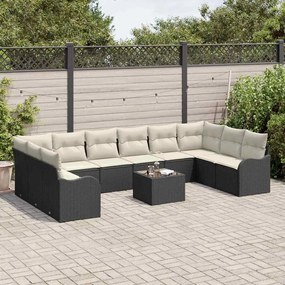 vidaXL Σετ Καναπέ Κήπου με μαξιλάρι 11 pcs Μαύρος, λευκός Πολυ ράταν