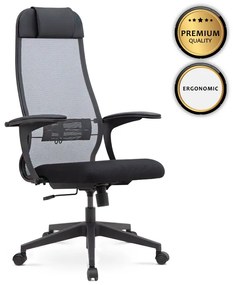 0077708 Καρέκλα γραφείου εργονομική Antonio Megapap με ύφασμα Mesh μαύρο - γκρι 66,5x70x111,8/133εκ. Mesh ύφασμα/Μέταλλο/Πολυκαρμπονικό/Δέρμα, 1 Τεμάχιο