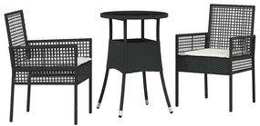 vidaXL Σέτ φαγητού για κήπο 3 pcs Μαύρο Πολυ ράταν