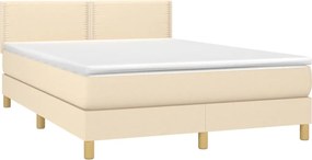 vidaXL Κρεβάτι Boxspring με Στρώμα &amp; LED Κρεμ 140x190 εκ. Υφασμάτινο