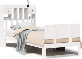 vidaXL Κρεβάτι Βιβλιοθήκη Χωρίς Στρώμα Λευκό 75x190 εκ Μασίφ Πεύκο