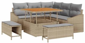 vidaXL Σετ Καναπέ Κήπου με μαξιλάρι 8 pcs Μπεζ Πολυ ράταν