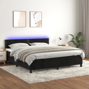 Κρεβάτι Boxspring με Στρώμα &amp; LED Μαύρο 160x200 εκ. Βελούδινο