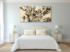 Εικόνα με μοντέρνα ζωγραφισμένα καλοκαιρινά λουλούδια σε σχέδιο σέπια - 100x50