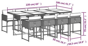 vidaXL Σετ Τραπεζαρίας Κήπου 9 τεμ. Καφέ Συνθετικό Ρατάν με Μαξιλάρια