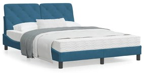 Κρεβάτι με Στρώμα Μπλε 120x200 εκ. Βελούδινο