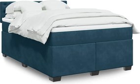 vidaXL Κρεβάτι Boxspring με Στρώμα Μπλε 140x200 εκ. Βελούδινο