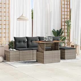 vidaXL Σετ Κήπου 6 Τεμαχίων με Μαξιλάρια Γκρι Συνθετικό Ρατάν Ακακία