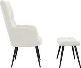 vidaXL Πολυθρόνα Relax Λευκό Κρεμ Βελούδινη με Σκαμπό