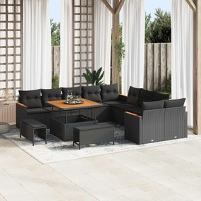 vidaXL Σετ Καναπέ Κήπου 13 pcs Μαύρο συνθετικό ρατάν