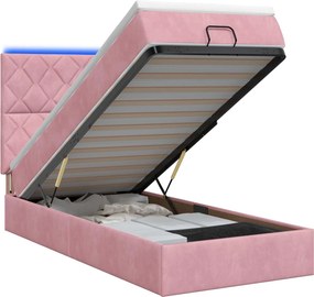 vidaXL Κρεβάτι Ottoman με Στρώμα και LED Ροζ 100 x 200 cm Βελούδο