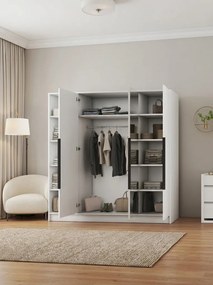 Ντουλάπα Lounier Τετράφυλλη-Λευκό - Μαύρο