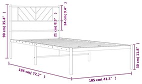 Πλαίσιο Κρεβατιού με Κεφαλάρι Μαύρο 100 x 190 εκ. Μεταλλικό - Μαύρο