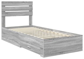 vidaXL Σκελετός Κρεβατιού με συρτάρι Γκρι Σονομά και Ασημί 75 x 190 cm