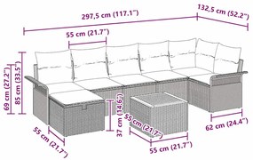 vidaXL Σετ Σαλονιού Κήπου 8 Τεμαχίων με Μαξιλάρια Μπεζ από Πολυ Ράτταν