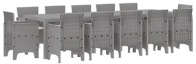 vidaXL Σέτ φαγητού για κήπο με μαξιλάρι 13 pcs Ανοιχτό γκρι Πολυ ράταν
