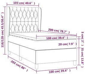 vidaXL Κρεβάτι Boxspring με Στρώμα Μαύρο 100x200 εκ. Βελούδινο