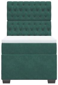 vidaXL Κρεβάτι Boxspring με Στρώμα Σκούρο Πράσινο 100x200εκ. Βελούδινο