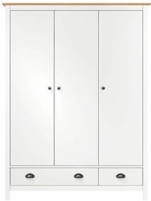 vidaXL Ντουλάπα Hill Τρίφυλλη Λευκή 127x50x170 εκ. Μασίφ Ξύλο Πεύκου