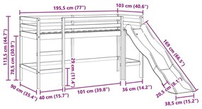 Υπερυψ. Κρεβάτι Παιδικό Χωρ. Στρώμα Λευκό 90x190εκ. Μασίφ Πεύκο - Λευκό