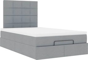 vidaXL Οθωμανικό κρεβάτι με στρώμα &amp; LEDs Ανοιχτό γκρι Ύφασμα