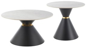 Τραπεζάκια σαλονιού NANDO Σετ 2 τμχ. Κεραμικά TOP με Όψη Γκρί Μαρμάρου Φ60εκ &amp; Φ80εκ 80x80x43 εκ.