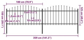 vidaXL Κάγκελα Περίφραξης με Λόγχες Μαύρα (1,25-1,5) x 3,4 μ. Ατσάλινα