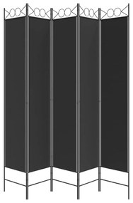 Διαχωριστικό Δωματίου με 5 Πάνελ Μαύρο 200 x 220 εκ. Υφασμάτινο - Μαύρο
