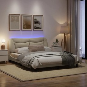 Πλαίσιο Κρεβατιού με LED Κρεμ 160x200 εκ. Υφασμάτινο - Κρεμ