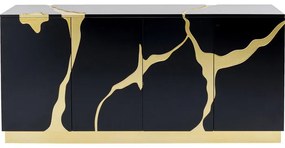 Μπουφές Cracked Ξύλο Μαύρος - Χρυσός 165x46x80εκ - Μαύρο