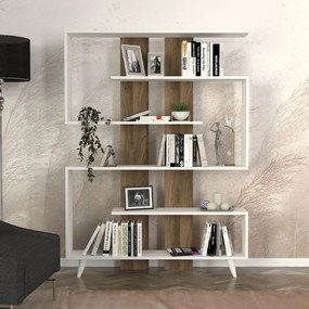 Βιβλιοθήκη Rain Megapap χρώμα λευκό - καρυδί 120x19,5x162εκ.