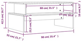 Τραπεζάκι Σαλονιού Γυαλ. Λευκό 90x55x42,5 εκ. Επεξεργ. Ξύλο - Λευκό