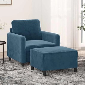 vidaXL Πολυθρόνα Μπλε 60 εκ. Βελούδινη με Υποπόδιο