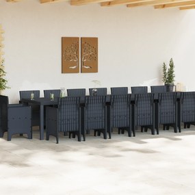 vidaXL Σετ Τραπεζαρίας Κήπου 17 τεμαχίων Ανθρακί Πολυ Ράτταν