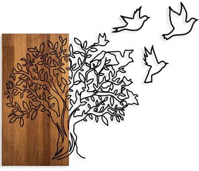Διακοσμητικό Τοίχου Tree And Birds 891TNL2348 61x58cm Walnut-Black Wallity Μέταλλο,Ξύλο